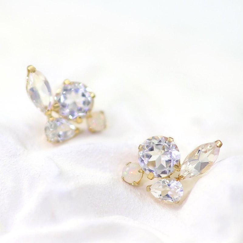 K10YG ホワイトトパーズ＆ロイヤルブルームーンストーン＆オパール ピアス_12