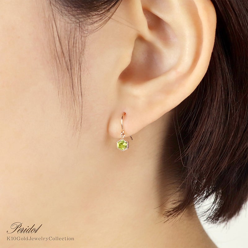 K10PG ペリドット 六角形フックピアス_09
