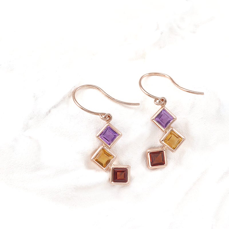 K10PG アメジスト＆シトリン＆ガーネット フックピアス 11月の誕生石_02