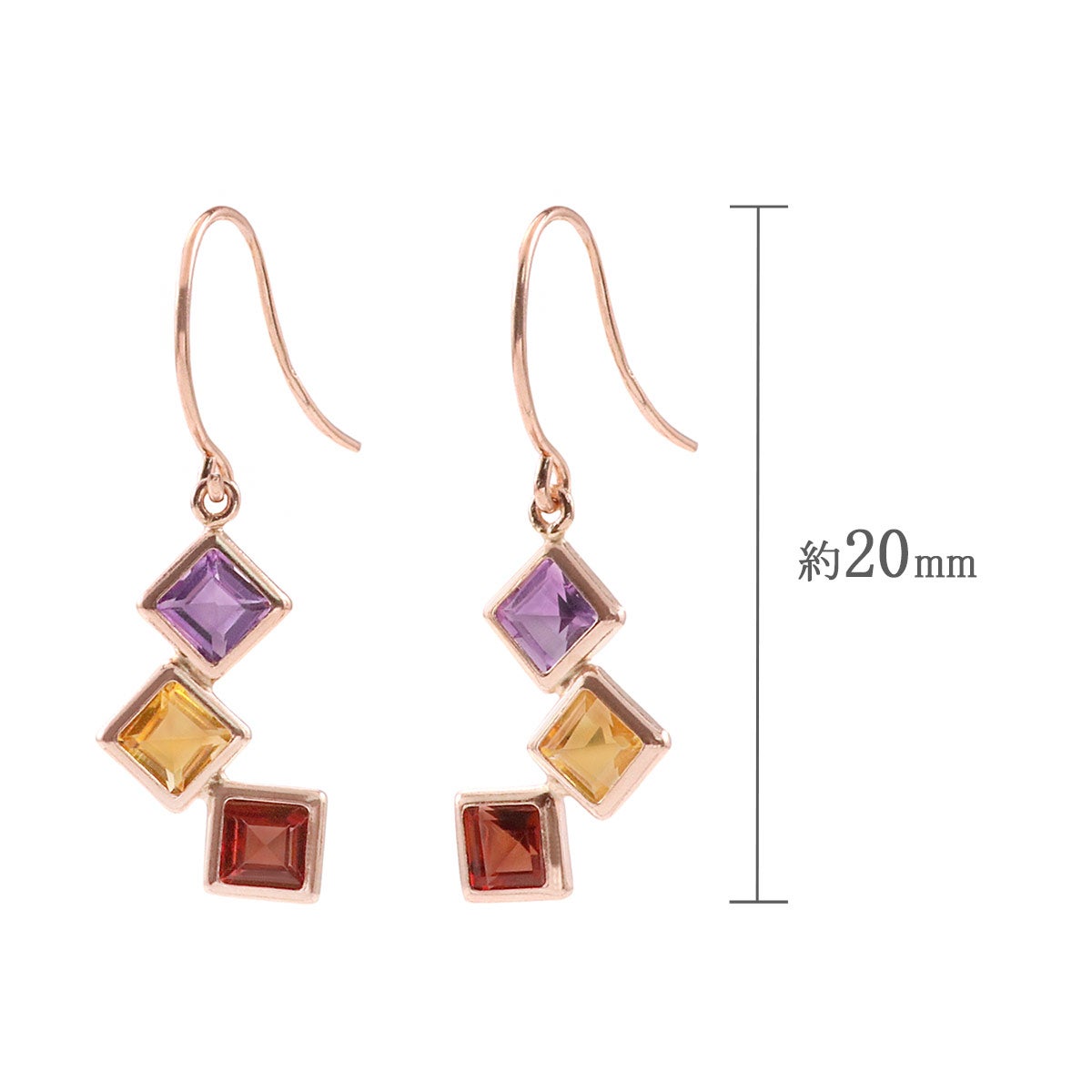 K10PG アメジスト＆シトリン＆ガーネット フックピアス 11月の誕生石_04