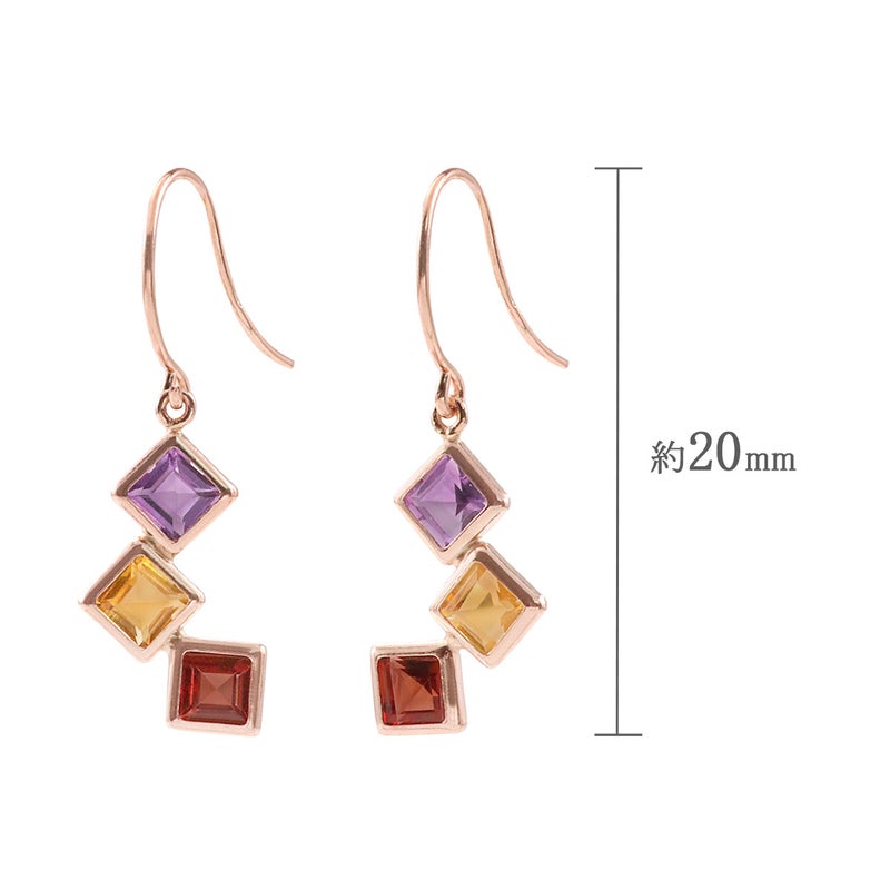 K10PG アメジスト＆シトリン＆ガーネット フックピアス 11月の誕生石_04