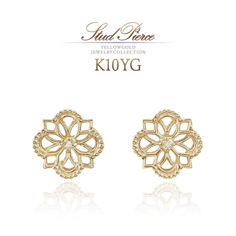 K10YG 花モチーフ ダイヤモンドピアス_01