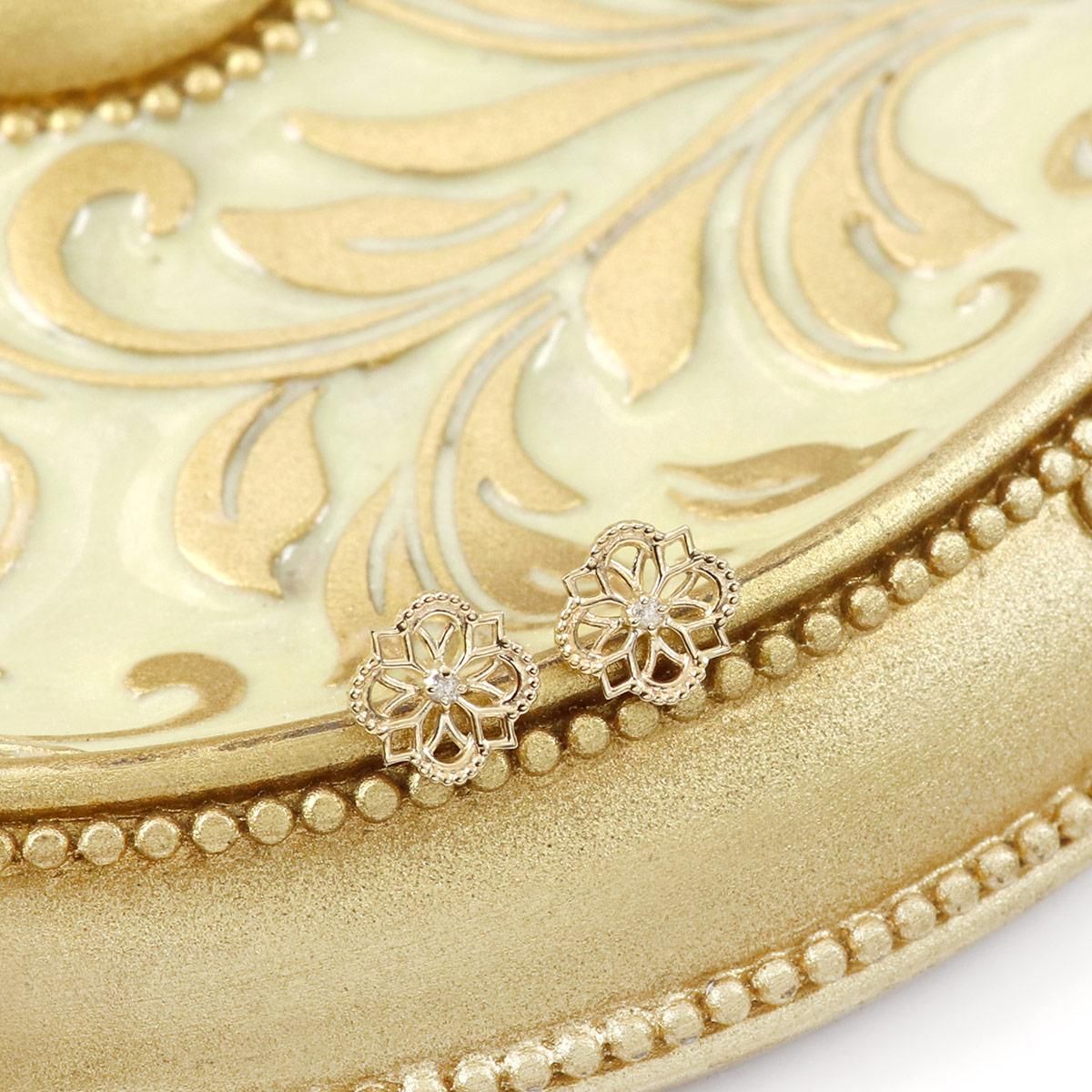 K10YG 花モチーフ ダイヤモンドピアス_03