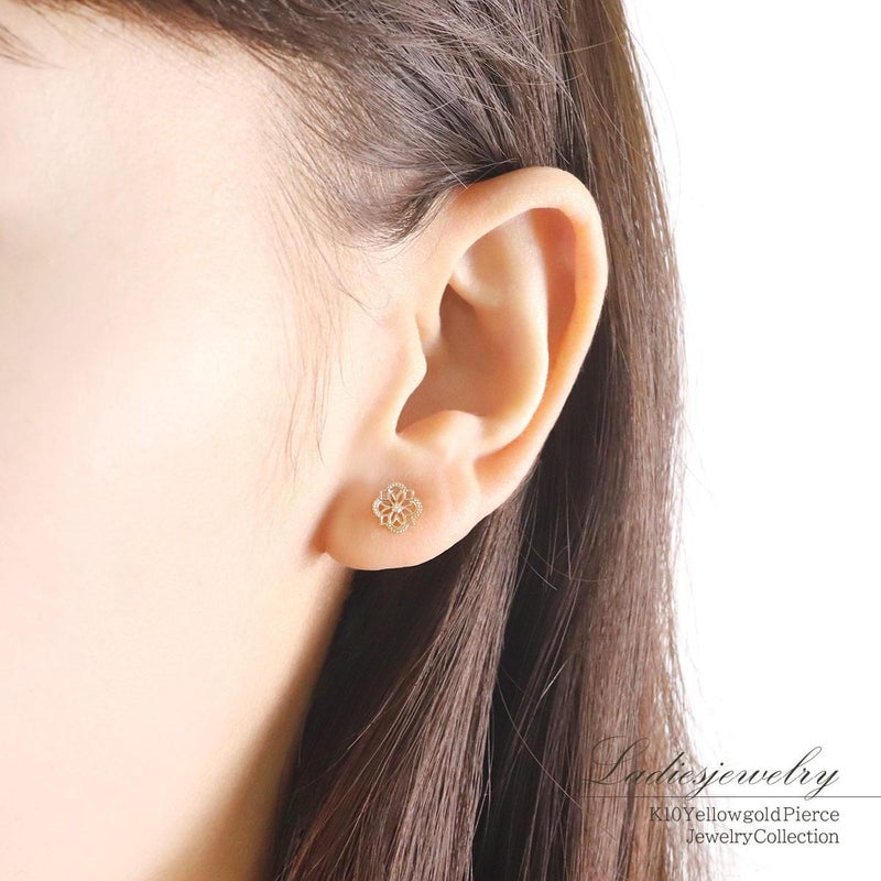 K10YG 花モチーフ ダイヤモンドピアス_10