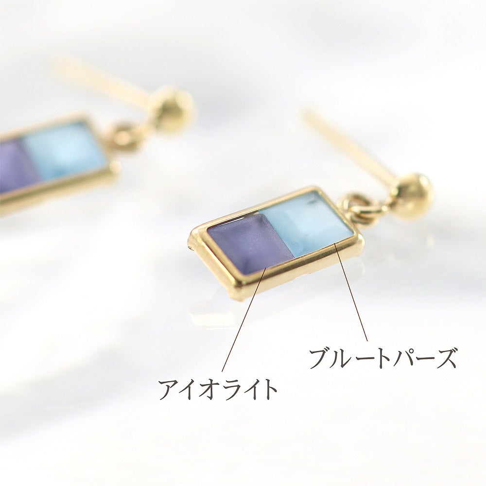 K10YG ブルートパーズ＆アイオライト ピアス 11月の誕生石_04