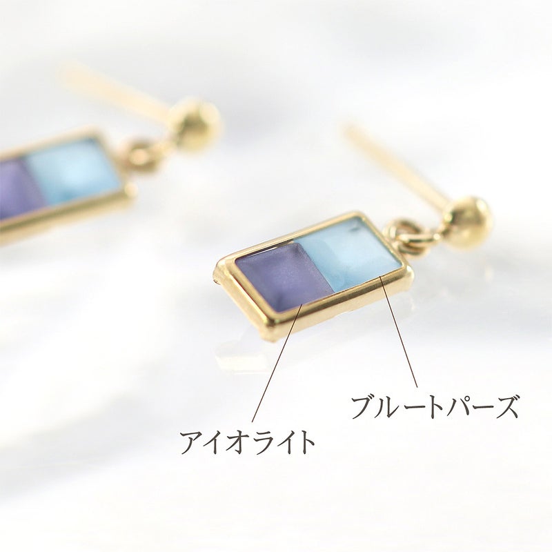 K10YG ブルートパーズ＆アイオライト ピアス 11月の誕生石_04