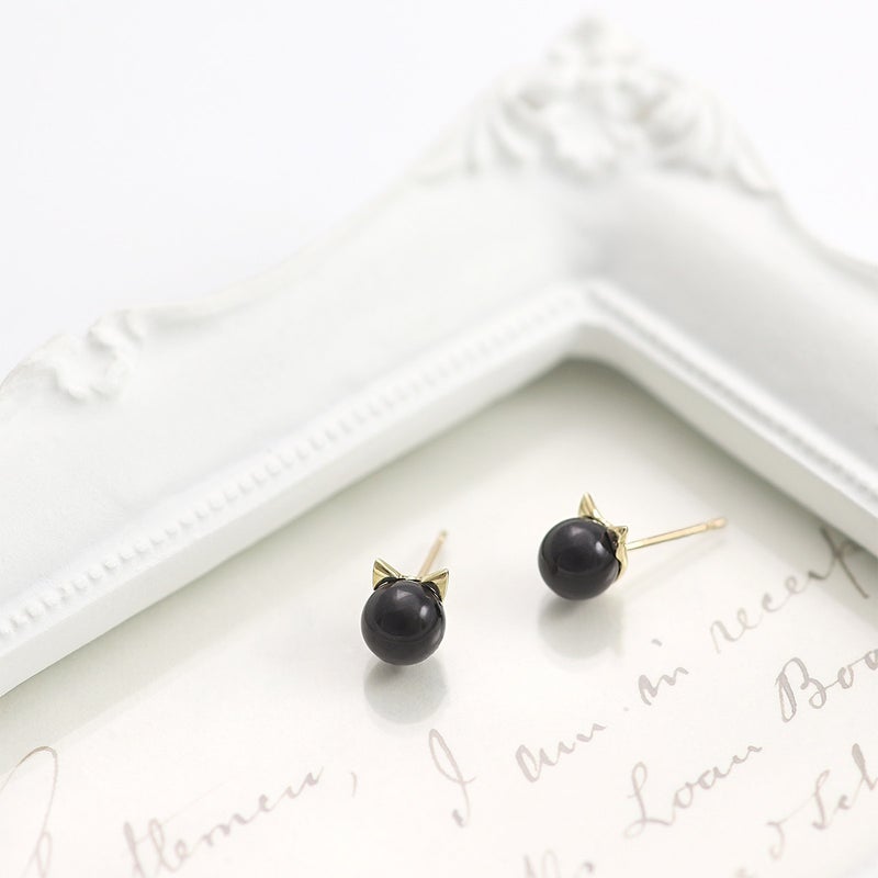 K10YG オニキス 猫ピアス_04