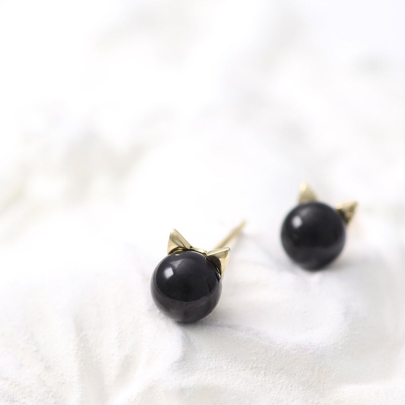 K10YG オニキス 猫ピアス_09