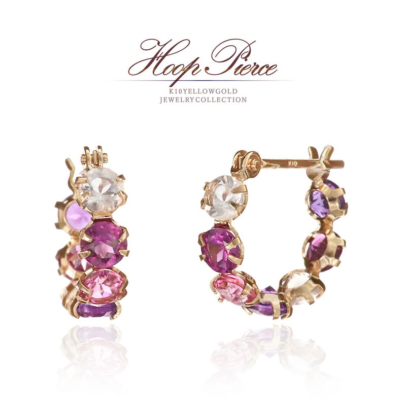 K10YG マルチストーン フープピアス_01