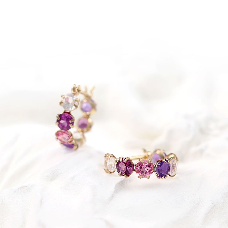 K10YG マルチストーン フープピアス_02