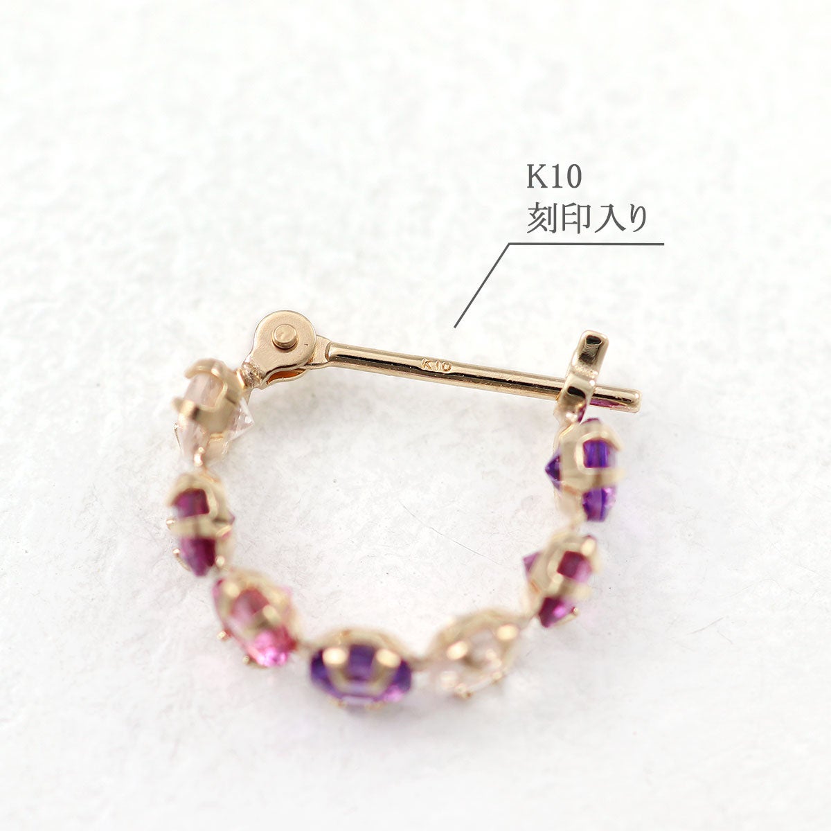 K10YG マルチストーン フープピアス_05