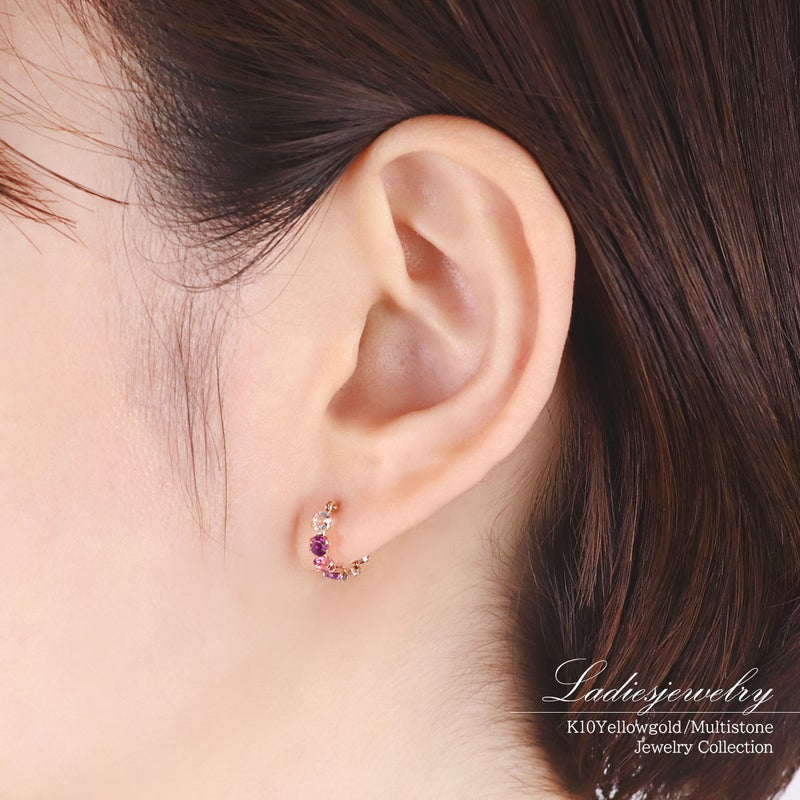 K10YG マルチストーン フープピアス_09
