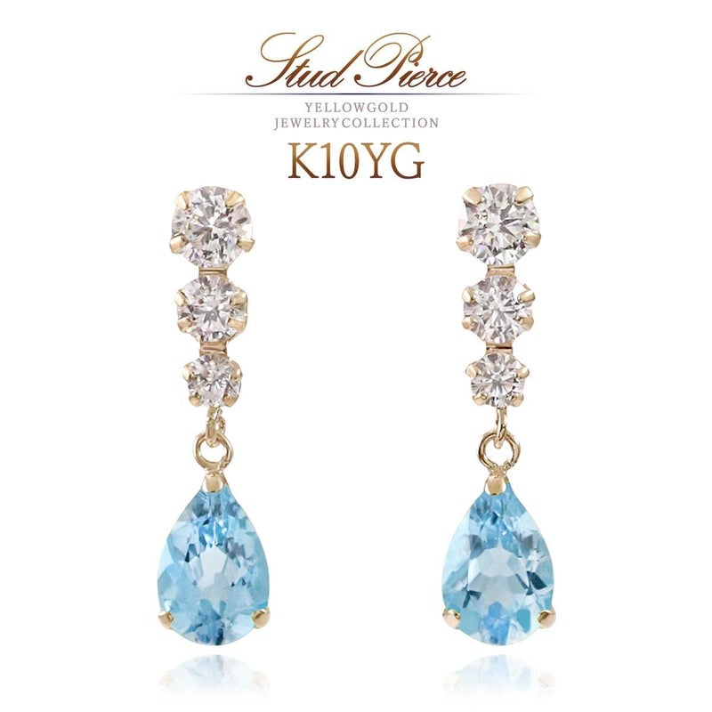 K10YG キュービックジルコニア＆ブルートパーズピアス_01
