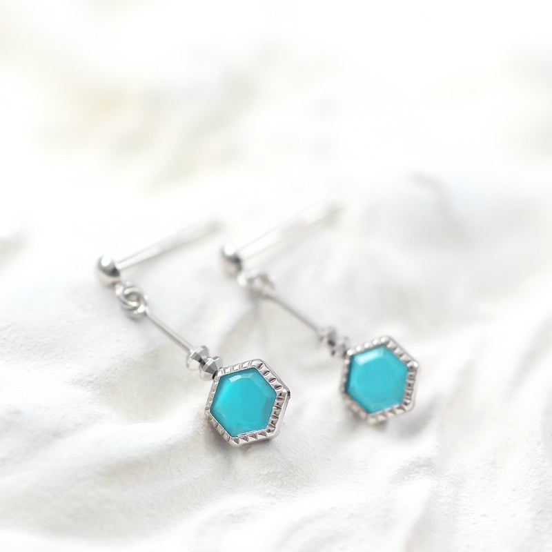 K10WG ターコイズ 六角形ピアス_02