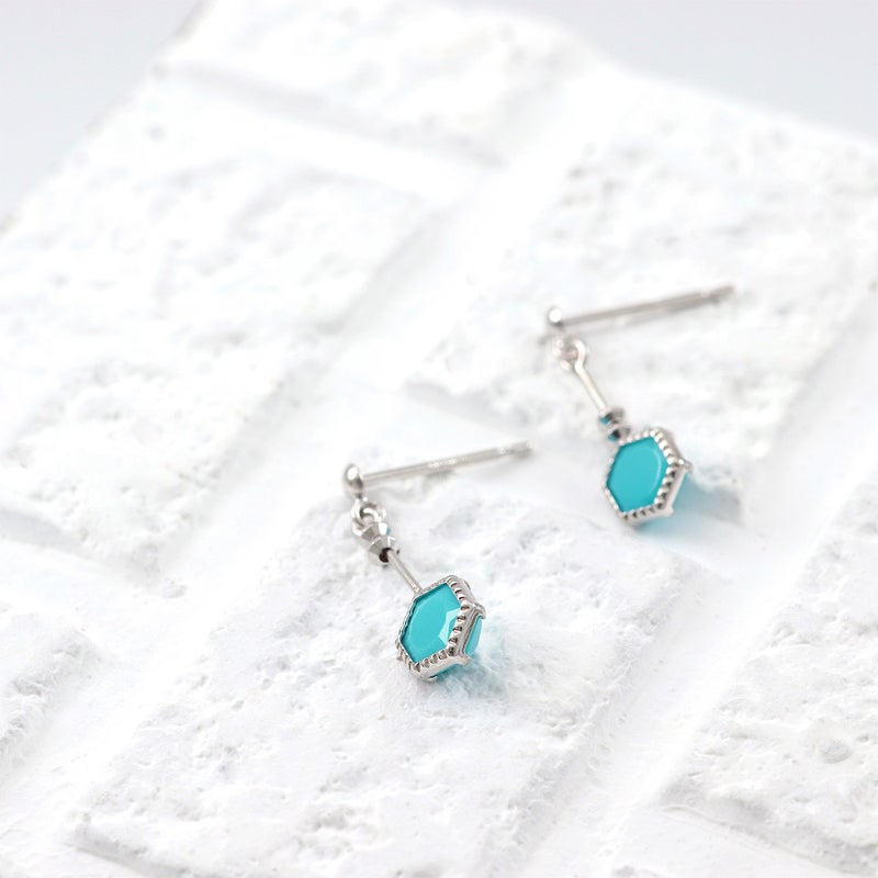 K10WG ターコイズ 六角形ピアス_04