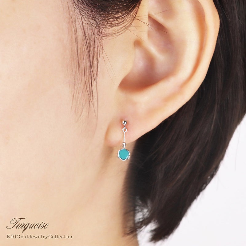 K10WG ターコイズ 六角形ピアス_11