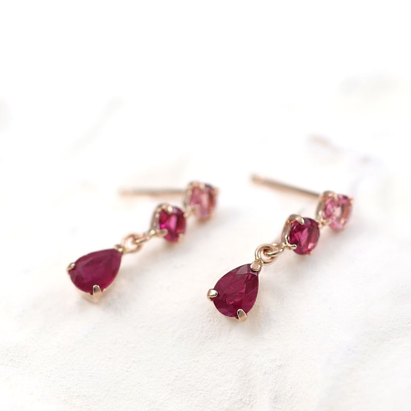 K10PG ピンクトルマリン＆ルベライト＆ルビー ピアス_02