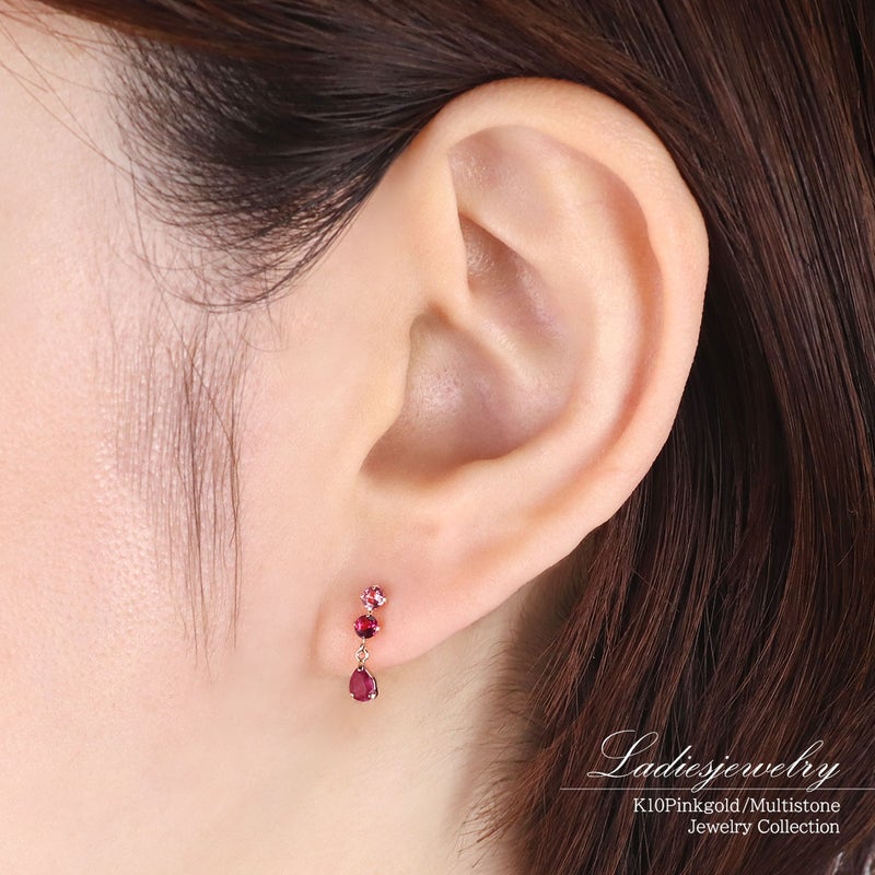 K10PG ピンクトルマリン＆ルベライト＆ルビー ピアス_10