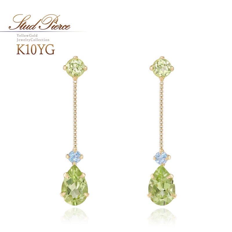 K10YG ペリドット＆ブルートパーズ ピアス 11月 誕生石_01