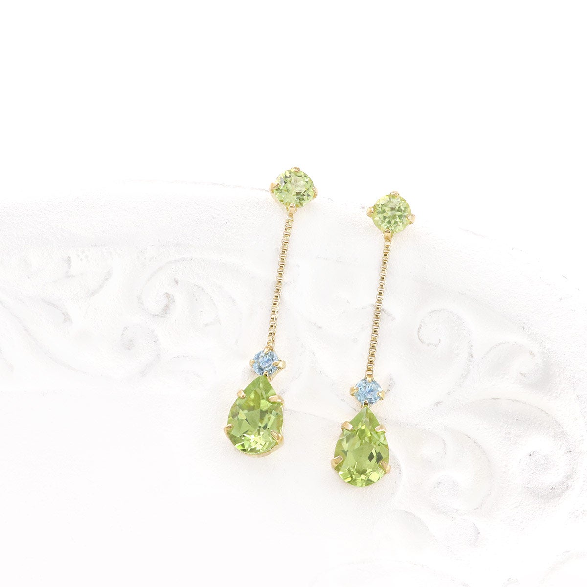 K10YG ペリドット＆ブルートパーズ ピアス 11月 誕生石_02