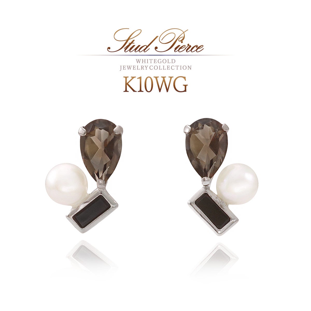 K10WG スモーキークォーツ&淡水真珠＆オニキス ピアス | Jewelry ROLA