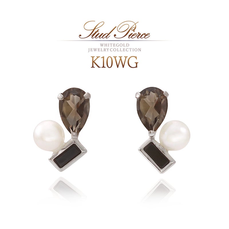 K10WG スモーキークォーツ&淡水真珠＆オニキス ピアス_01