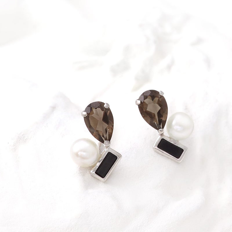 K10WG スモーキークォーツ&淡水真珠＆オニキス ピアス_02