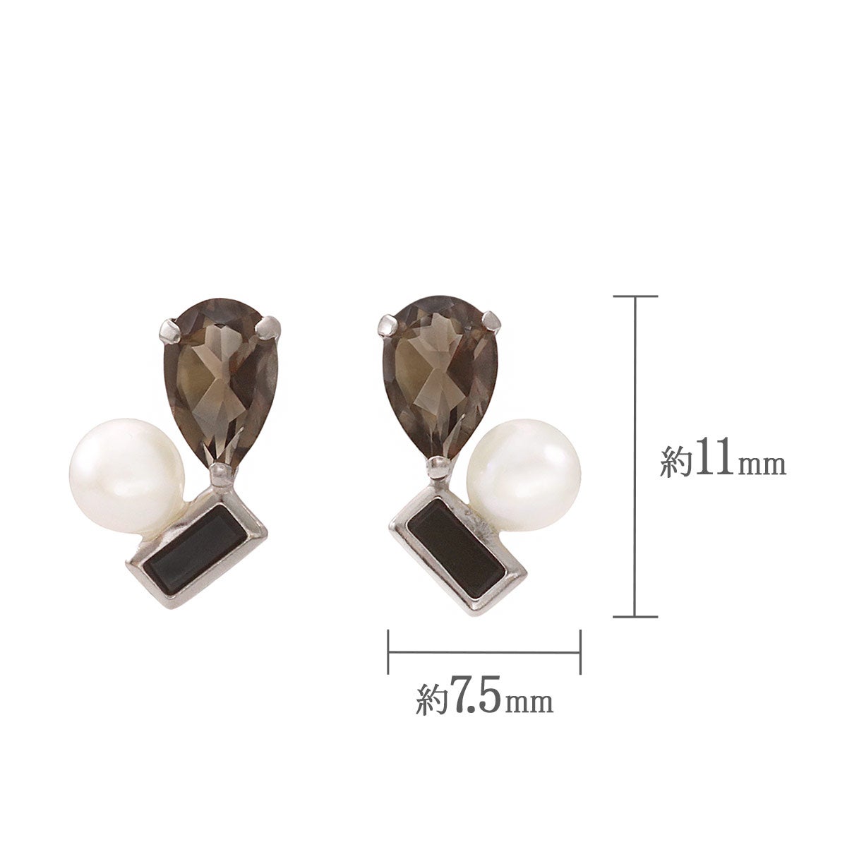 K10WG スモーキークォーツ&淡水真珠＆オニキス ピアス | Jewelry ROLA