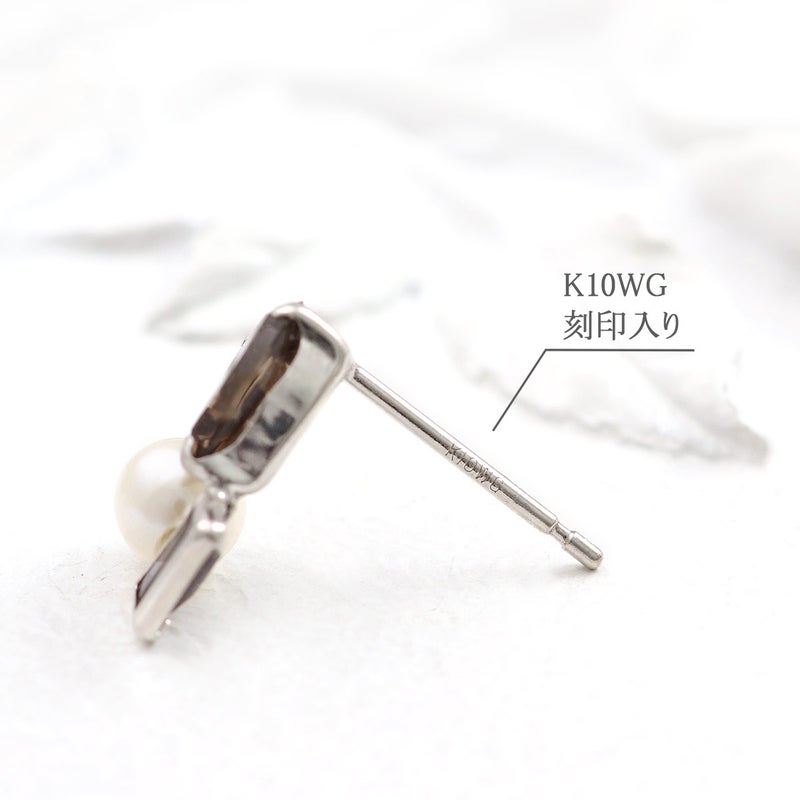 K10WG スモーキークォーツ&淡水真珠＆オニキス ピアス_05