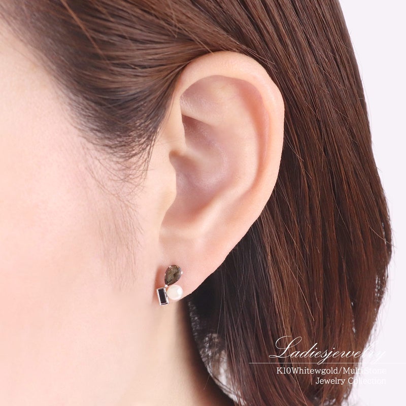 K10WG スモーキークォーツ&淡水真珠＆オニキス ピアス_10