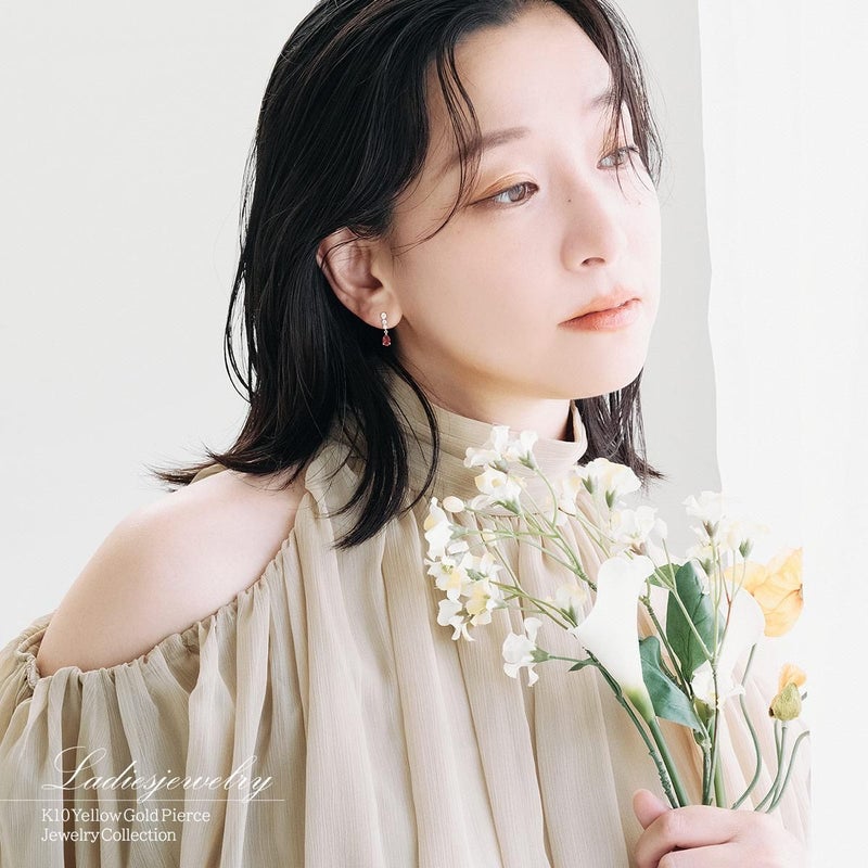 K10YG キュービックジルコニア＆ガーネットピアス_11