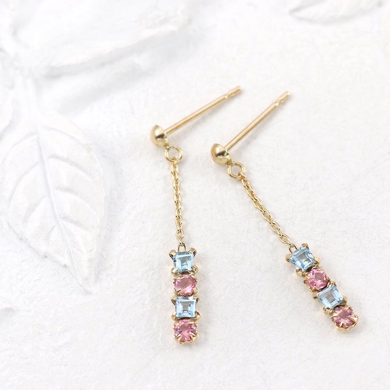 K10YG ブルートパーズ＆ピンクトルマリン ピアス 11月の誕生石_02