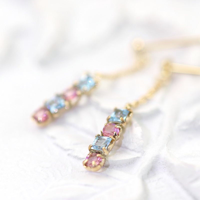K10YG ブルートパーズ＆ピンクトルマリン ピアス 11月の誕生石_10