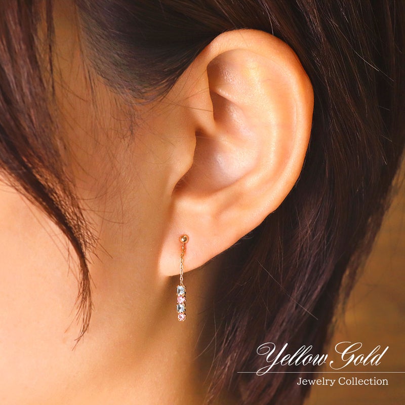 K10YG ブルートパーズ＆ピンクトルマリン ピアス 11月の誕生石_13