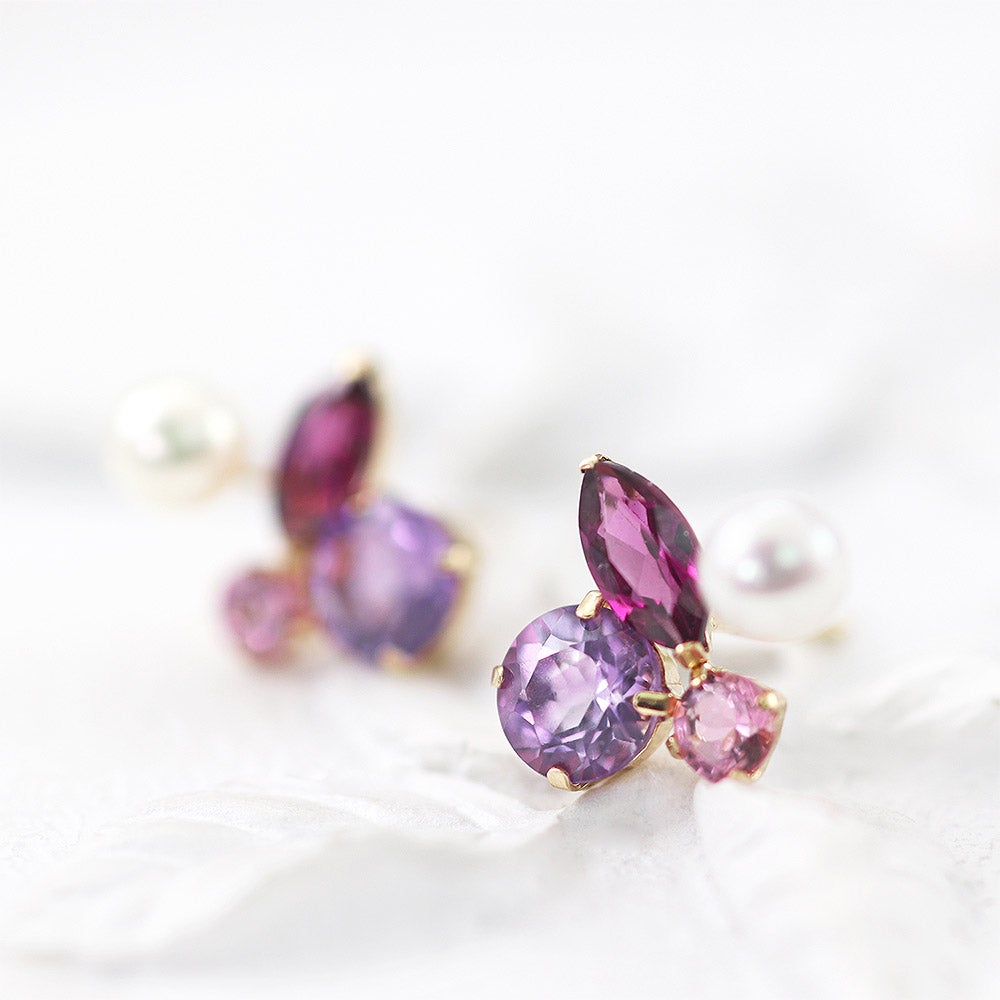 K10YG ライトアメジスト＆ピンクトルマリン＆ロードライトガーネット＆淡水真珠 ピアス_02