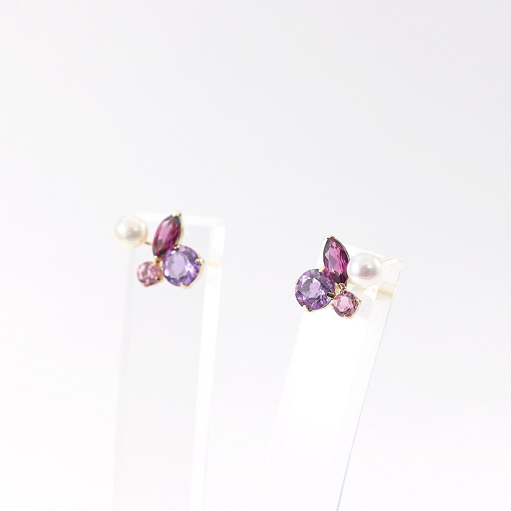 K10YG ライトアメジスト＆ピンクトルマリン＆ロードライトガーネット＆淡水真珠 ピアス_03