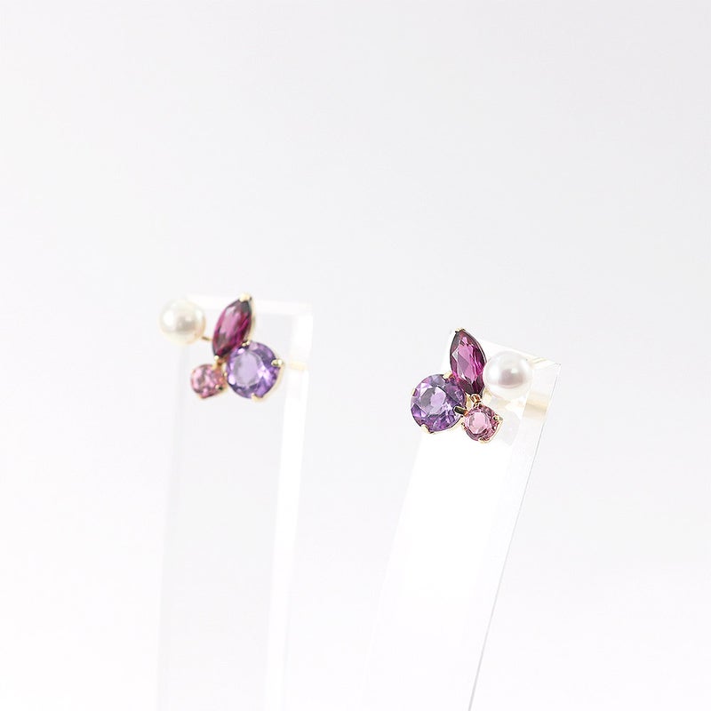 K10YG ライトアメジスト＆ピンクトルマリン＆ロードライトガーネット＆淡水真珠 ピアス_03