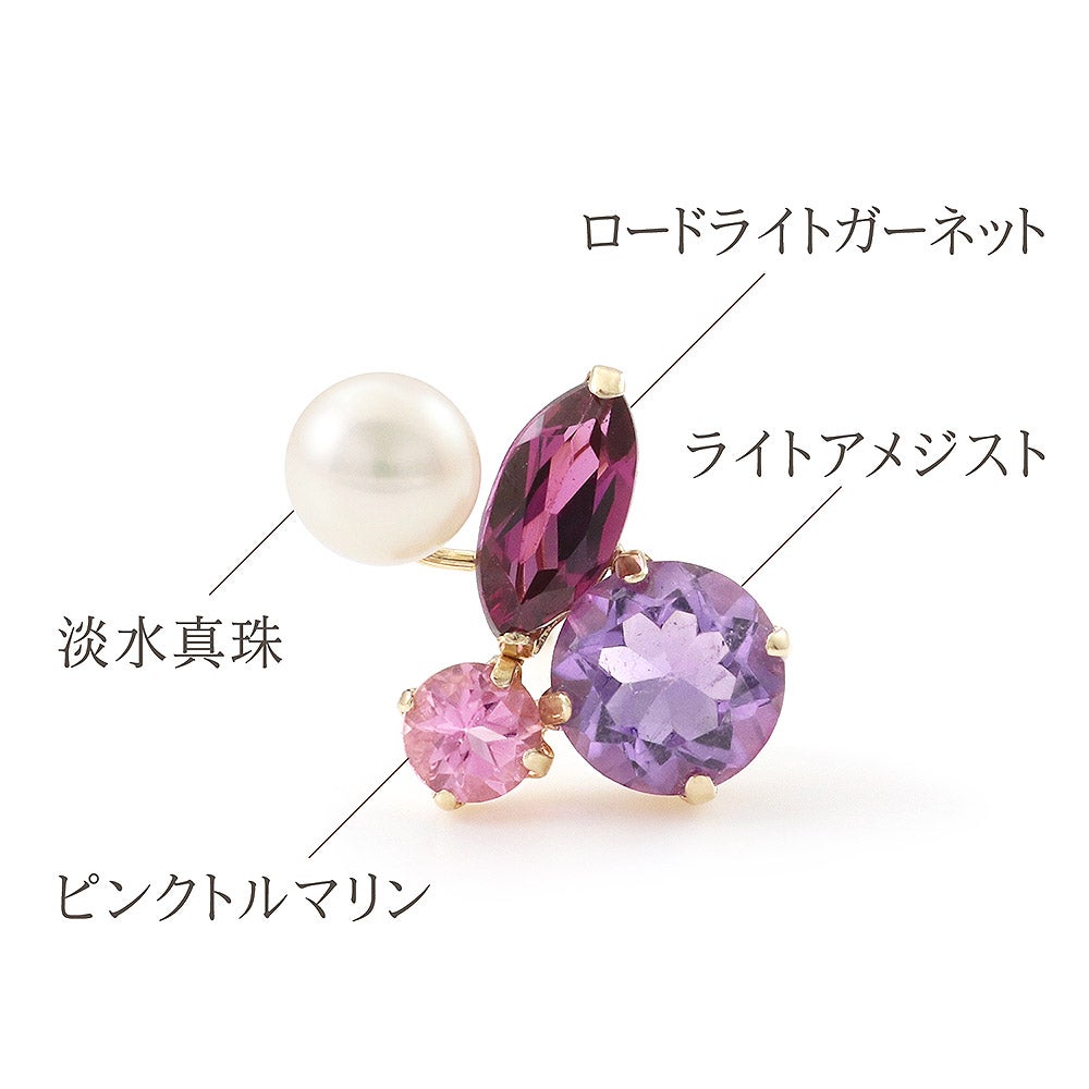 K10YG ライトアメジスト＆ピンクトルマリン＆ロードライトガーネット＆淡水真珠 ピアス_04