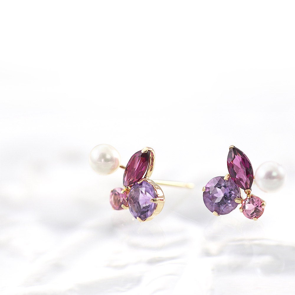 K10YG ライトアメジスト＆ピンクトルマリン＆ロードライトガーネット＆淡水真珠 ピアス_05