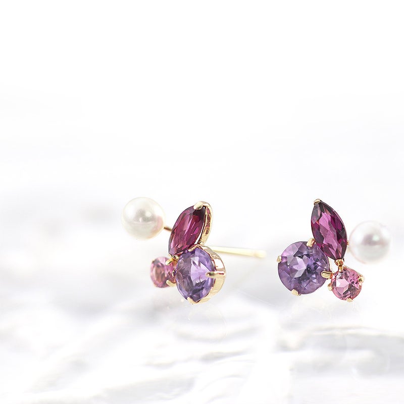 K10YG ライトアメジスト＆ピンクトルマリン＆ロードライトガーネット＆淡水真珠 ピアス_05