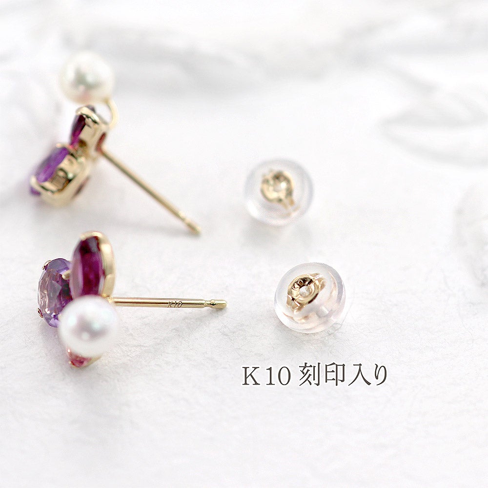 K10YG ライトアメジスト＆ピンクトルマリン＆ロードライトガーネット＆淡水真珠 ピアス_09