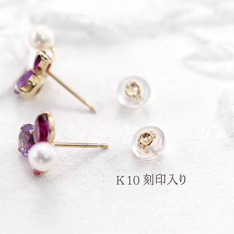 K10YG ライトアメジスト＆ピンクトルマリン＆ロードライトガーネット＆淡水真珠 ピアス_09