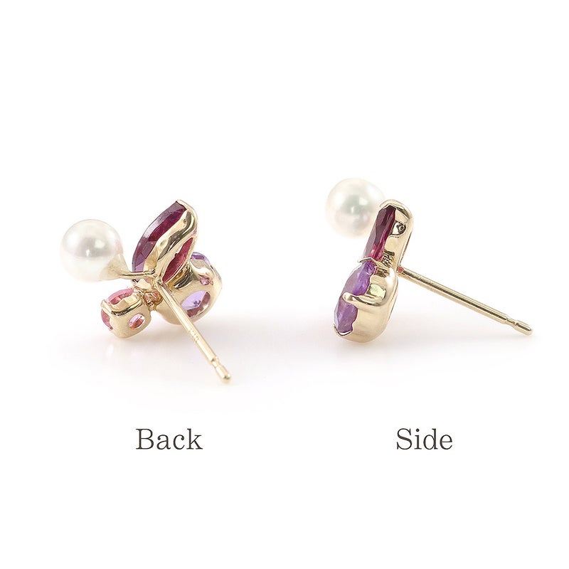 K10YG ライトアメジスト＆ピンクトルマリン＆ロードライトガーネット＆淡水真珠 ピアス_10