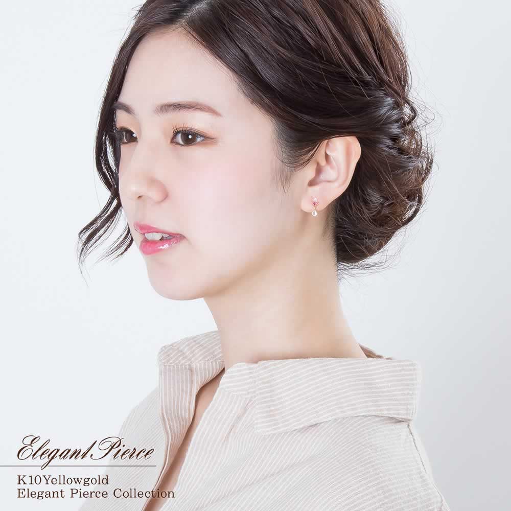 K10YG ローズクォーツ&ルビー&ブルームーンストーン ピアス_04