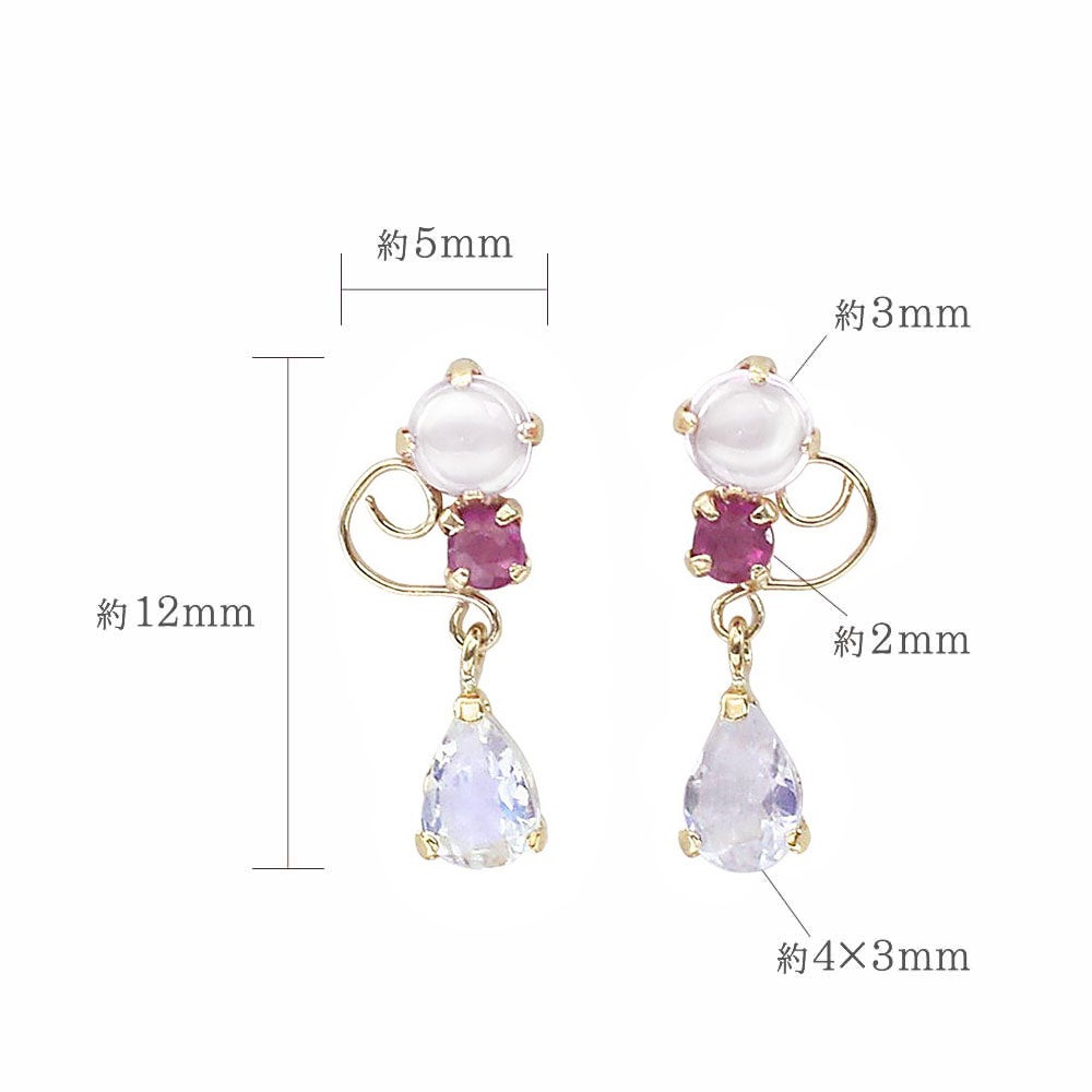 K10YG ローズクォーツ&ルビー&ブルームーンストーン ピアス_05
