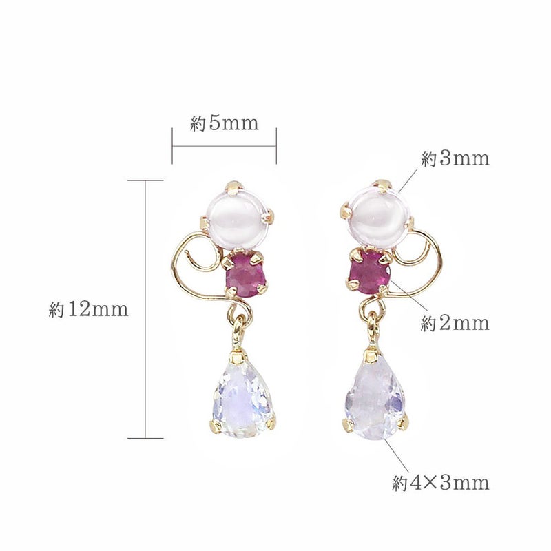 K10YG ローズクォーツ&ルビー&ブルームーンストーン ピアス_05