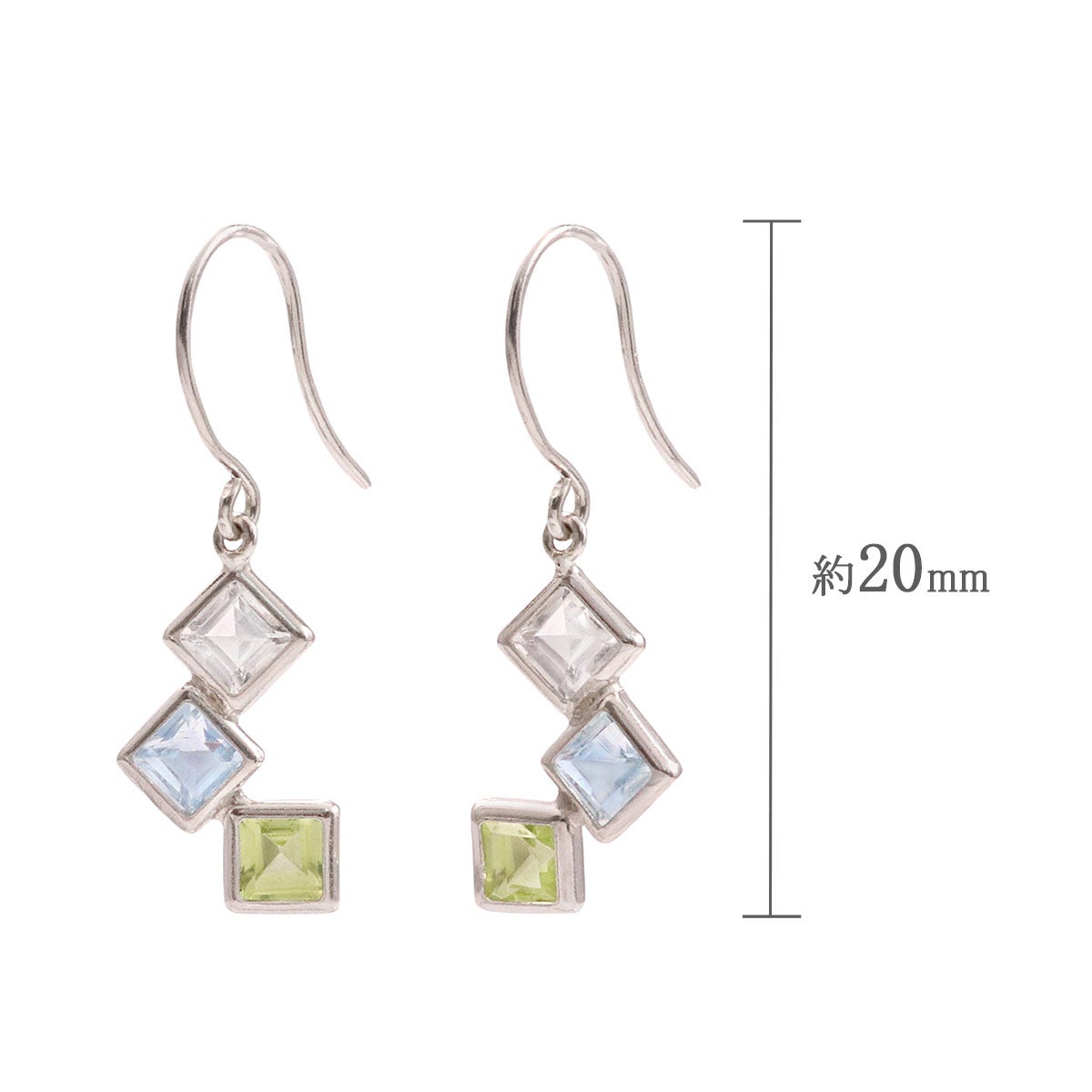 K10WG ホワイトトパーズ＆スカイブルートパーズ＆ペリドット フックピアス_04