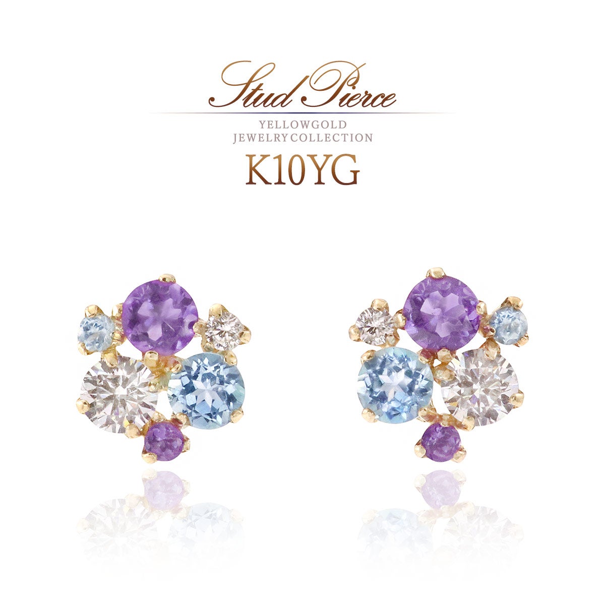 K10YG ブルートパーズ＆アメジスト＆ジルコニア ピアス 11月 誕生石_01