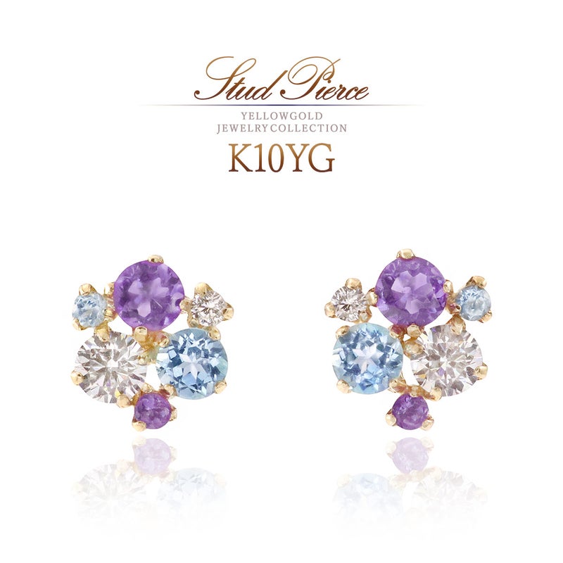 K10YG ブルートパーズ＆アメジスト＆ジルコニア ピアス 11月 誕生石_01