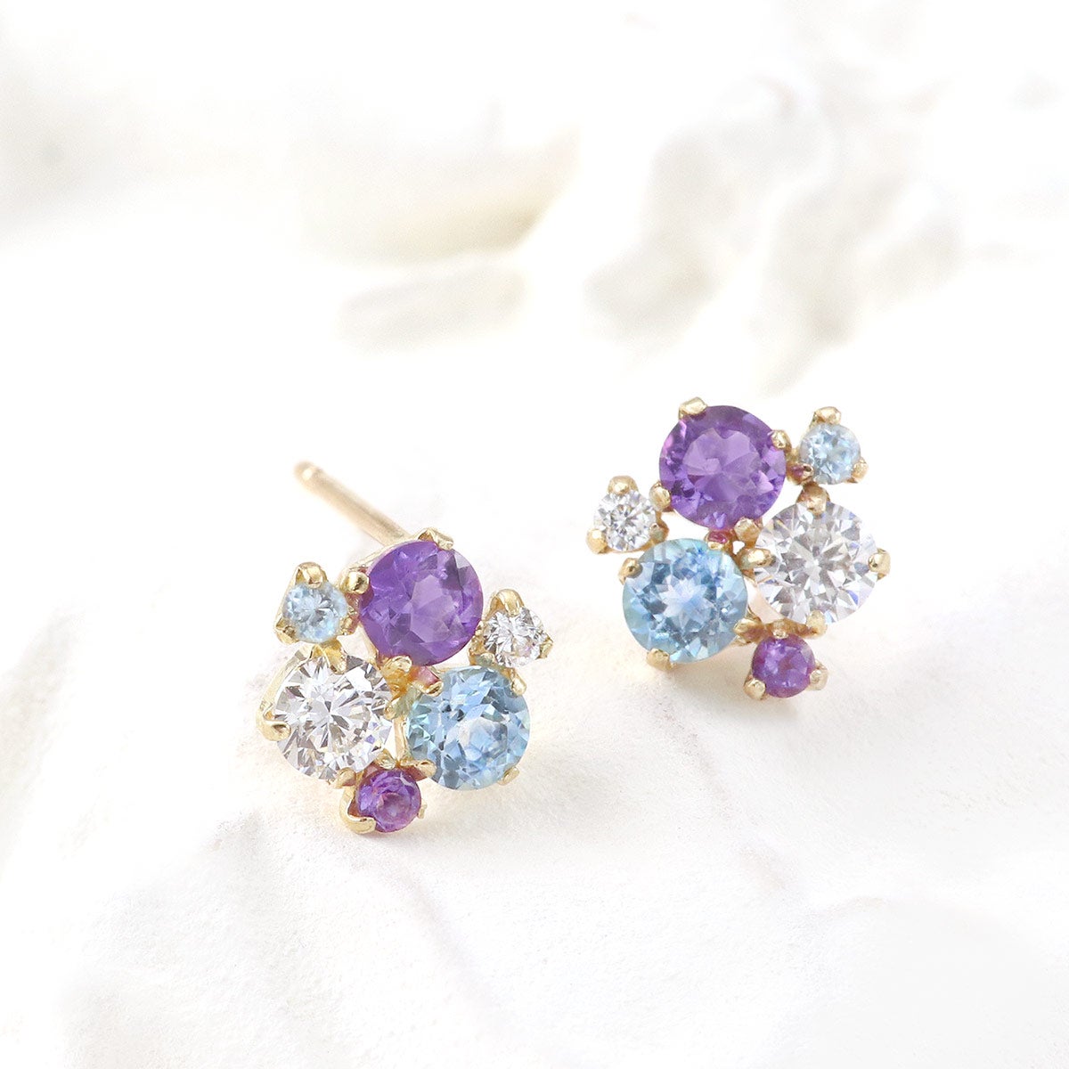 K10YG ブルートパーズ＆アメジスト＆ジルコニア ピアス 11月 誕生石_02